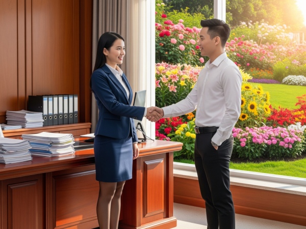 Chuyên gia tư vấn Nortiera bắt tay ứng viên, thể hiện sự tin cậy và hy vọng vào tương lai khi xin visa lao động Ba Lan.