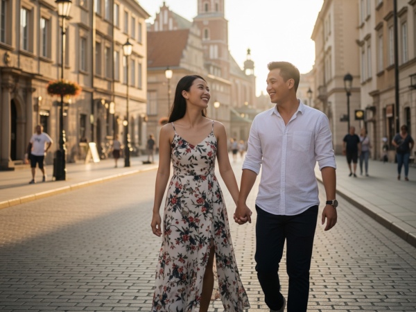 Cặp đôi Việt Nam hạnh phúc tại Ba Lan, minh họa cho cuộc sống mới đầy hy vọng nhờ visa lao động Ba Lan.